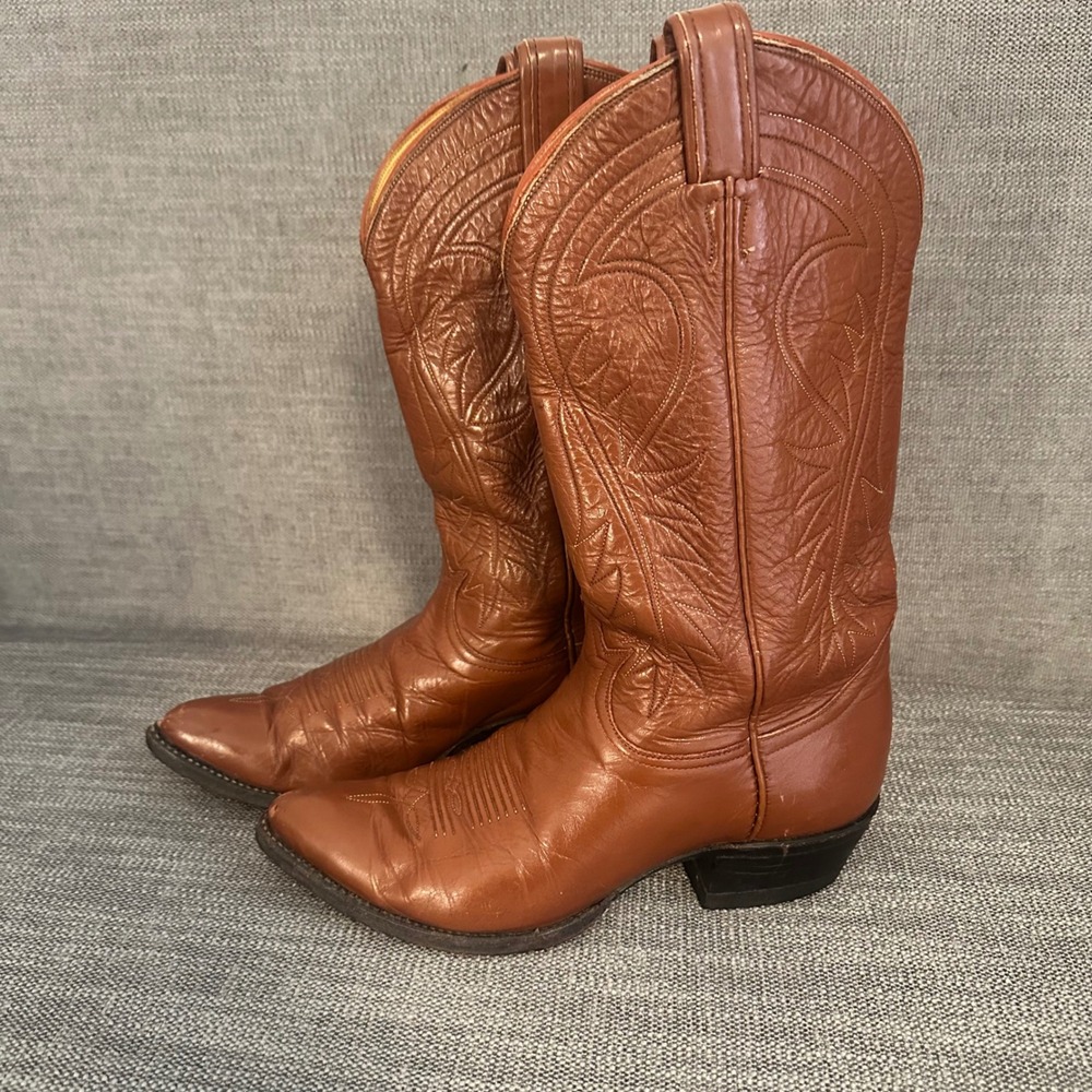 Tony Lama Cowboy Boots Womens 7.5 Brown Leather Western N8695 USA Made